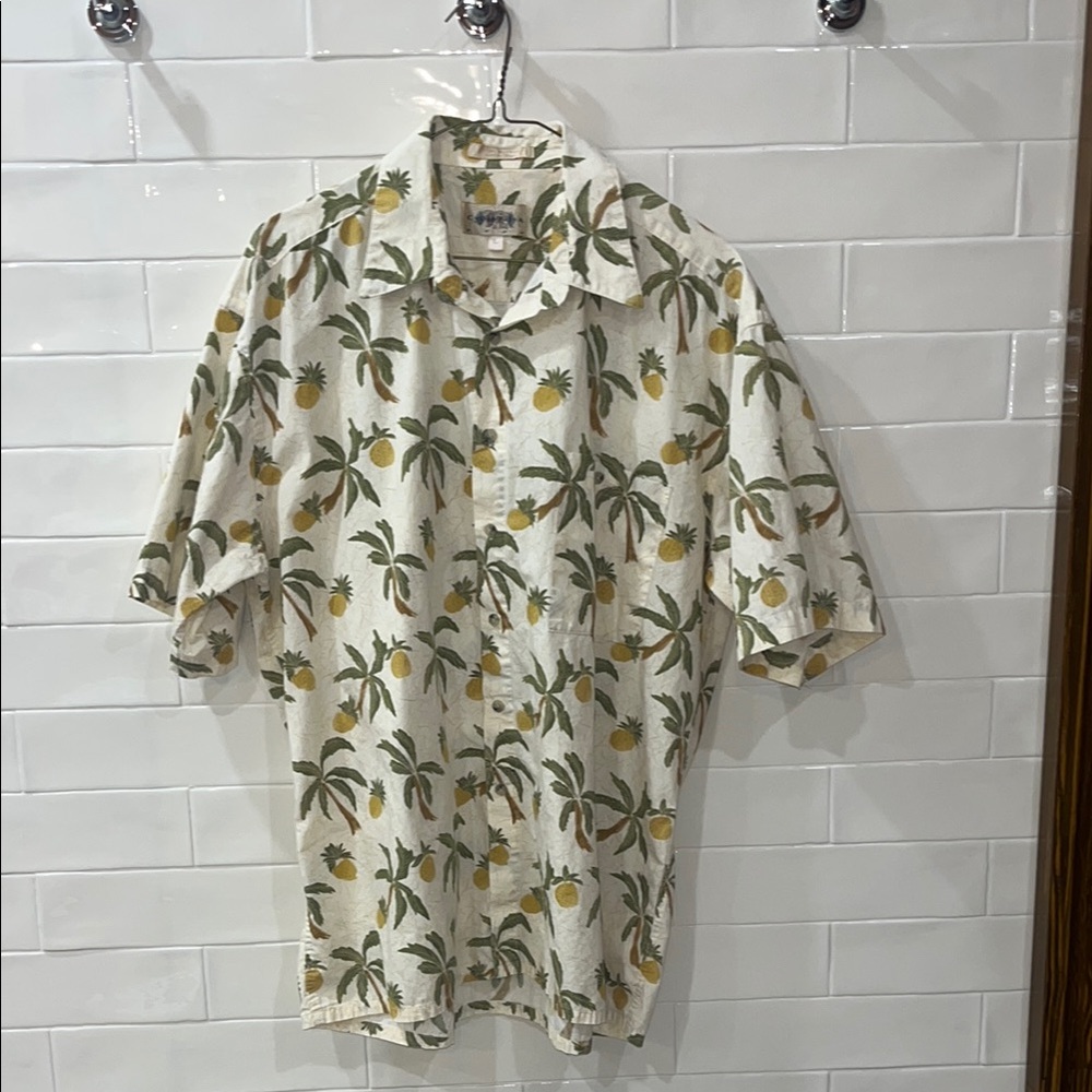 Campia Moda Hawaiian Tropical Tiki Pineapples & Palm Trees Sz Large Cotton